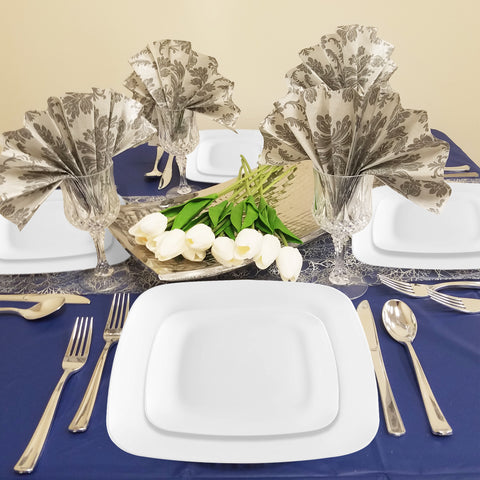 Solid White Flat Rounded Square Plastic Dinner Plates (10