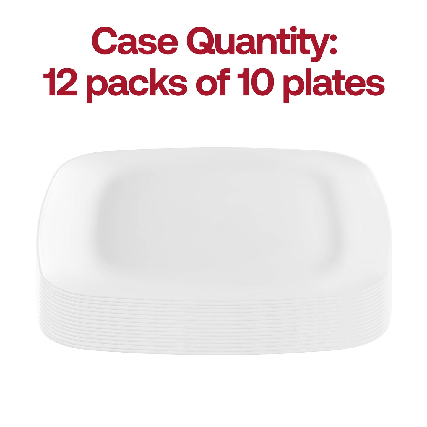 Solid White Flat Rounded Square Plastic Dinner Plates (10")