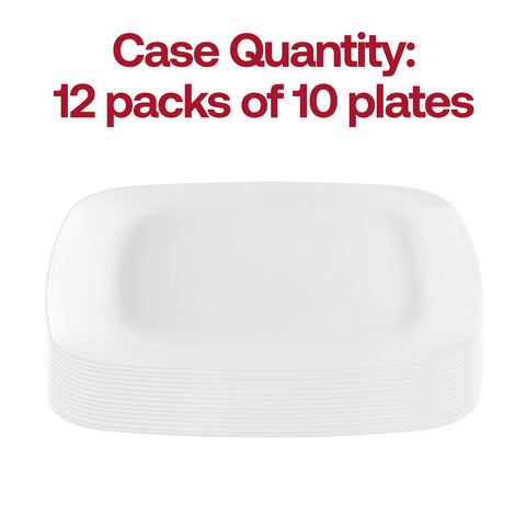 Solid White Flat Rounded Square Plastic Dinner Plates (10