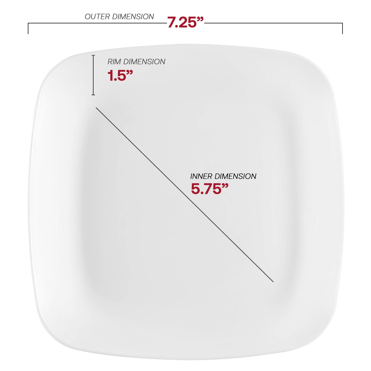 Solid White Flat Rounded Square Plastic Salad Plates (7.25")