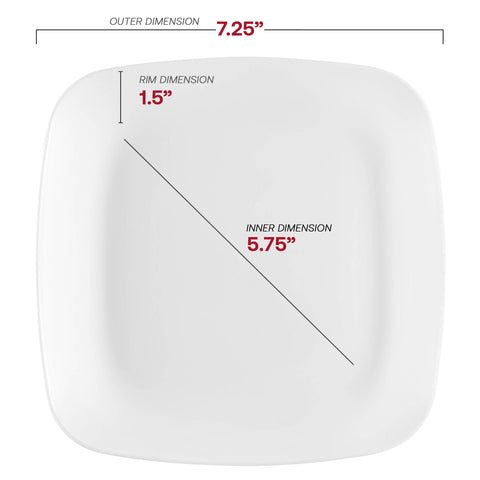 Solid White Flat Rounded Square Plastic Salad Plates (7.25