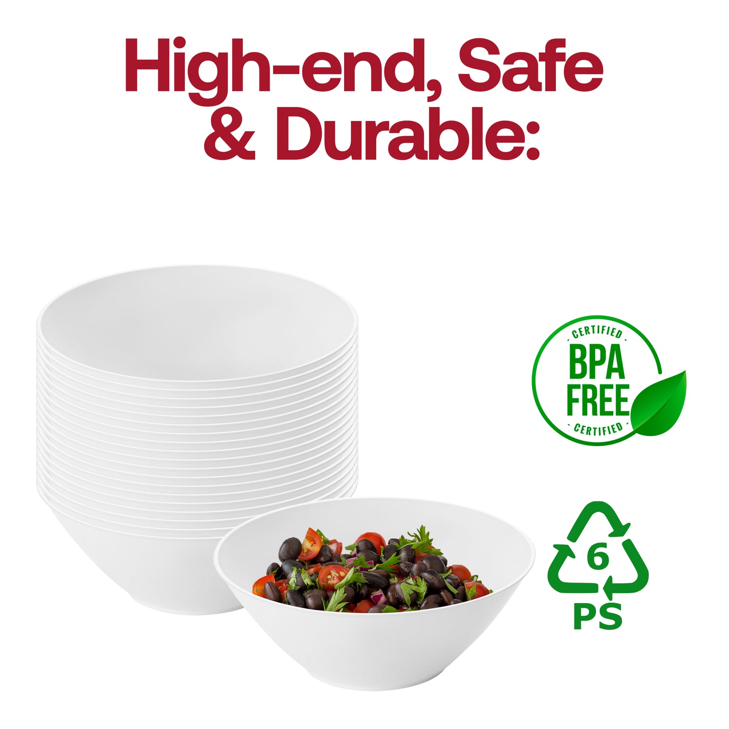 Solid White Organic Round Disposable Plastic Dessert Bowls (6 oz.) BPA | The Kaya Collection