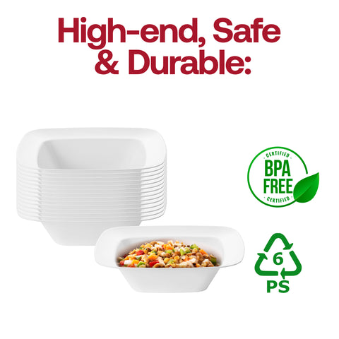 Solid White Rounded Square Disposable Plastic Soup Bowls (12 oz.) BPA | The Kaya Collection
