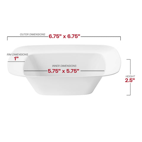 Solid White Rounded Square Disposable Plastic Soup Bowls (12 oz.) Dimension | The Kaya Collection