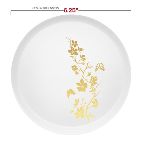 White with Gold Floral Round Plastic Pastry Plates (6.25
