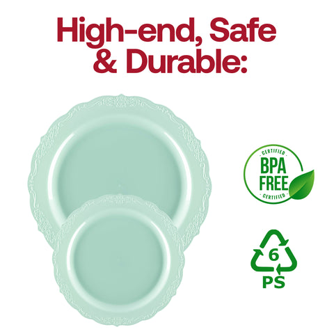 Turquoise Vintage Round Disposable Plastic Appetizer/Salad Plates (7.5