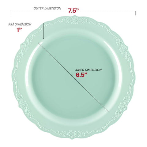 Turquoise Vintage Round Disposable Plastic Appetizer/Salad Plates (7.5