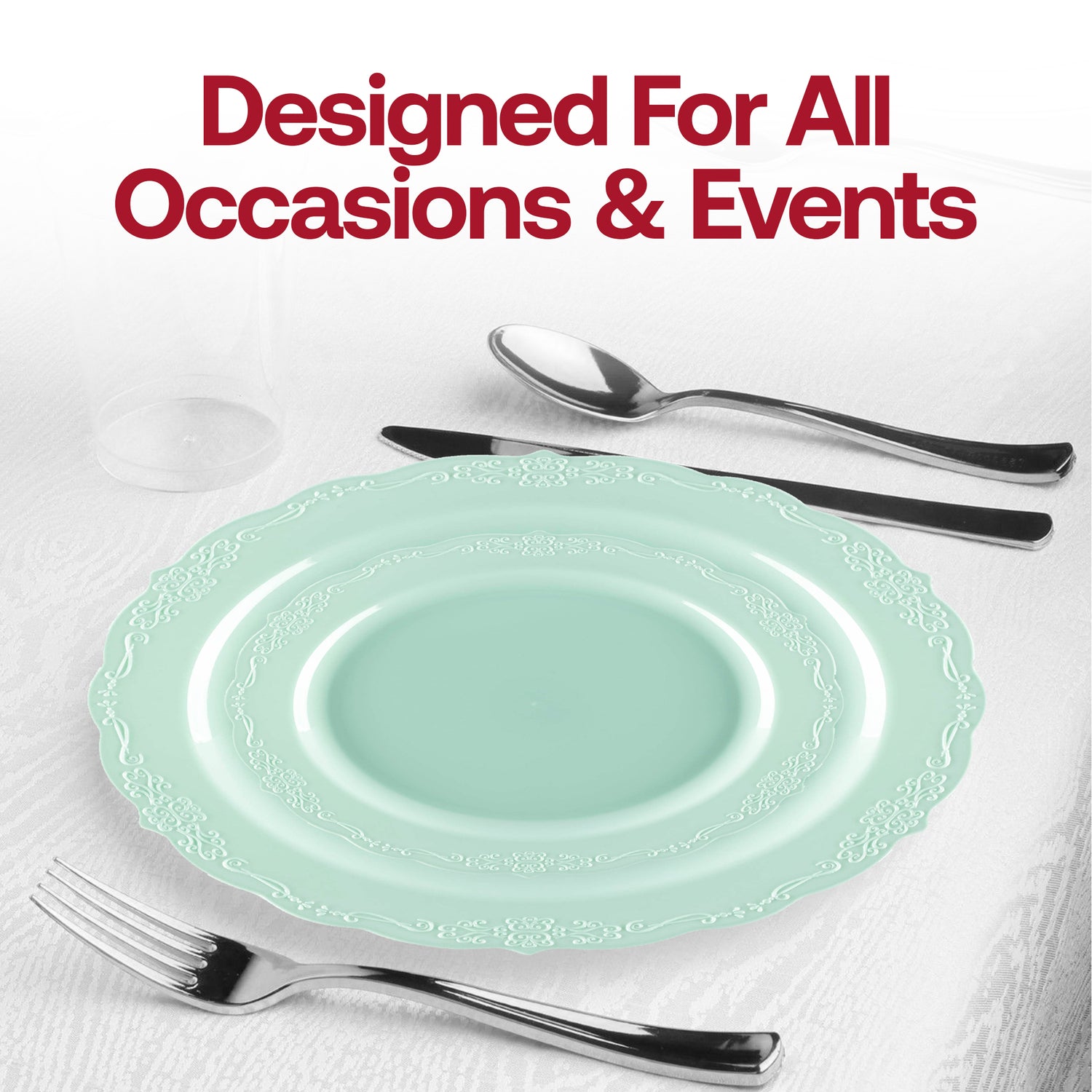 Turquoise Vintage Round Disposable Plastic Appetizer/Salad Plates (7.5") Lifestyle | The Kaya Collection