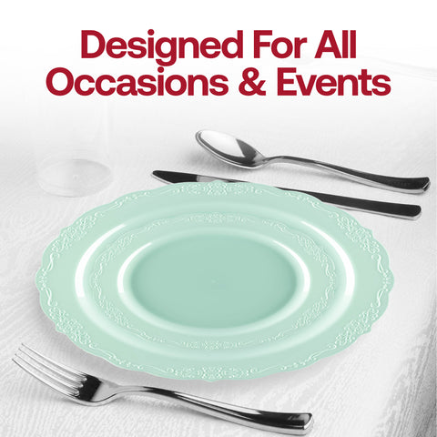Turquoise Vintage Round Disposable Plastic Appetizer/Salad Plates (7.5