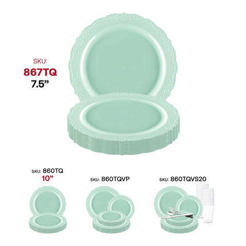 Turquoise Vintage Round Disposable Plastic Appetizer/Salad Plates (7.5