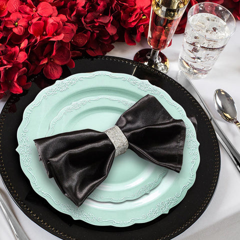 Turquoise Vintage Round Plastic Disposable Dinner Plates (10