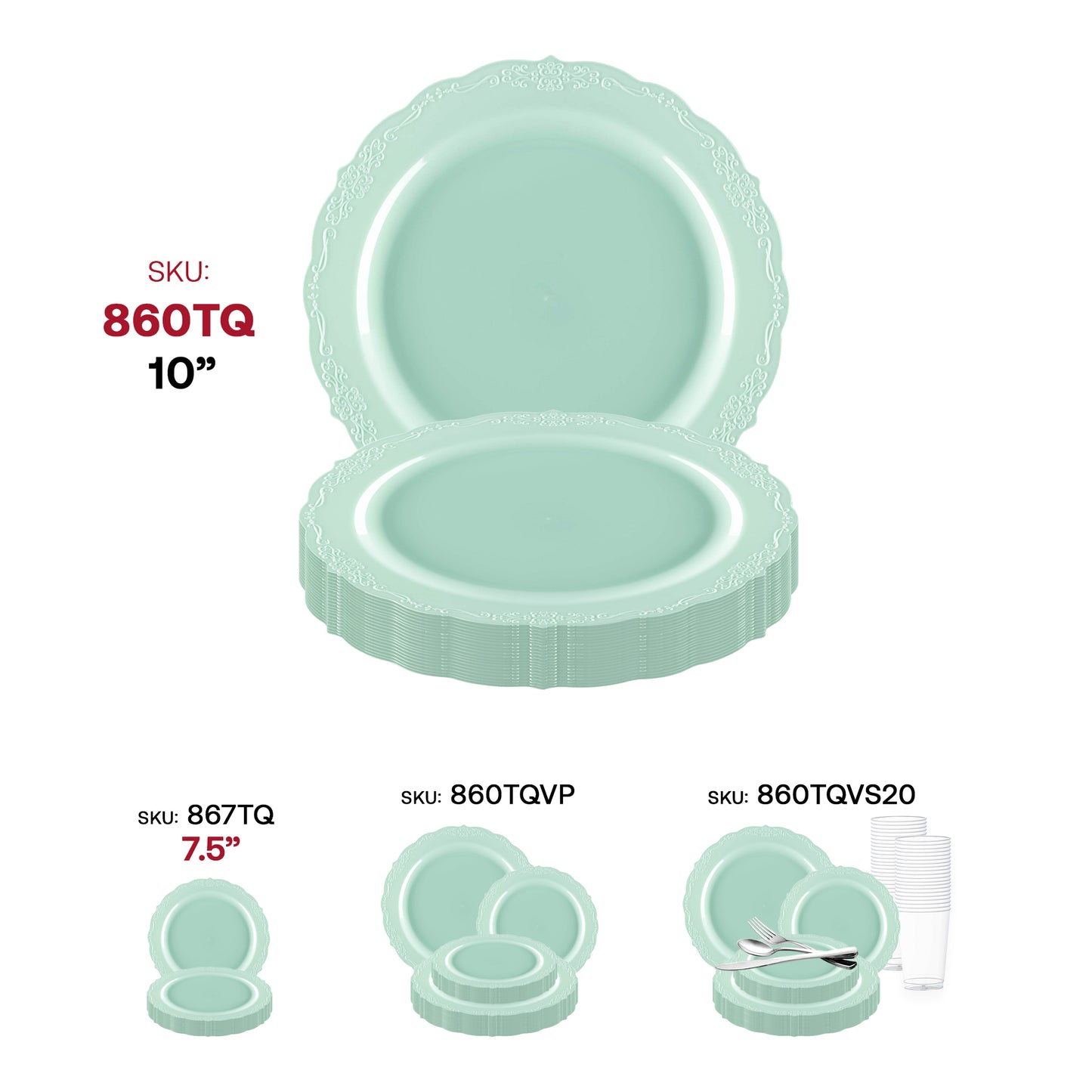 Turquoise Vintage Round Disposable Plastic Dinner Plates (10") SKU | The Kaya Collection