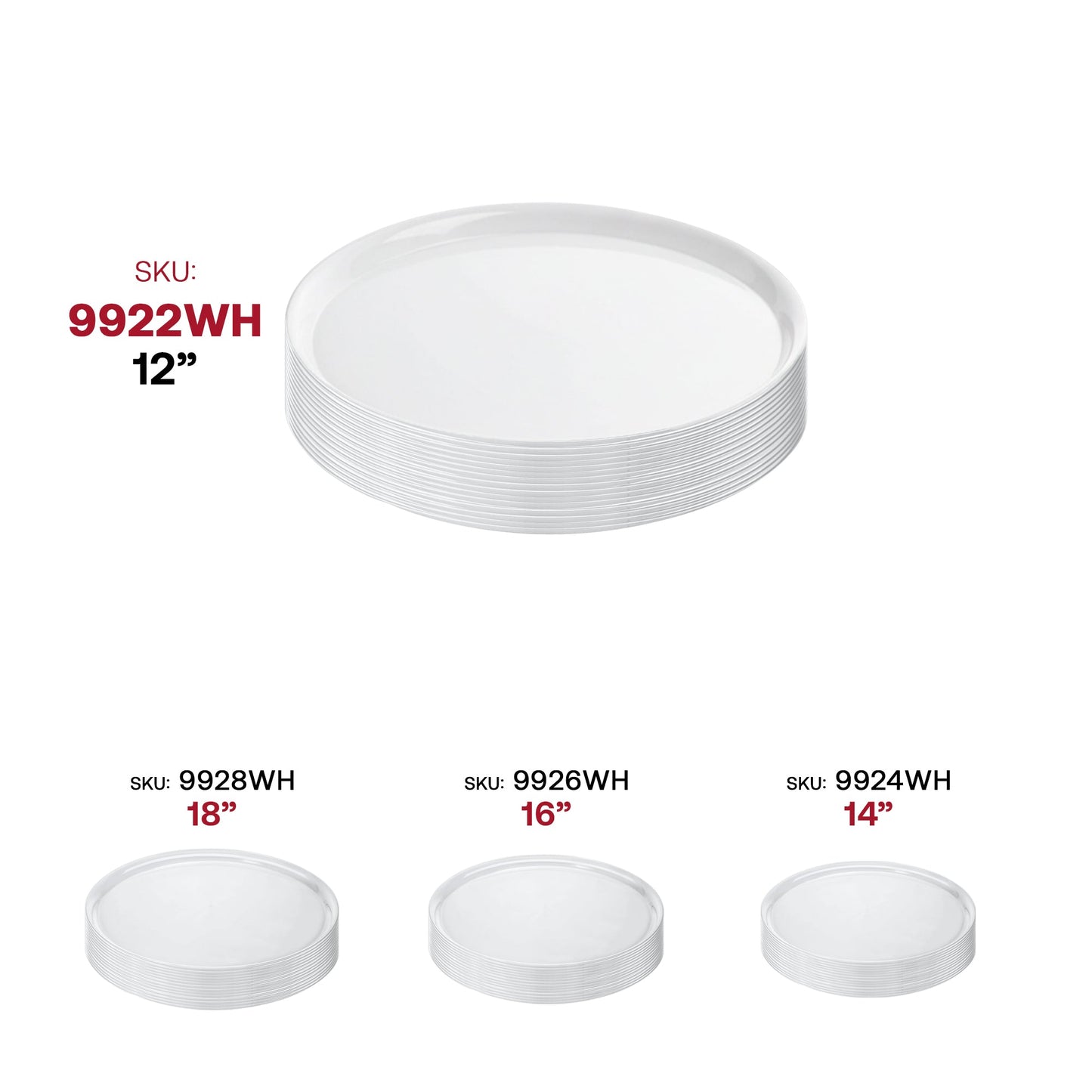 12" White Round Plastic Trays