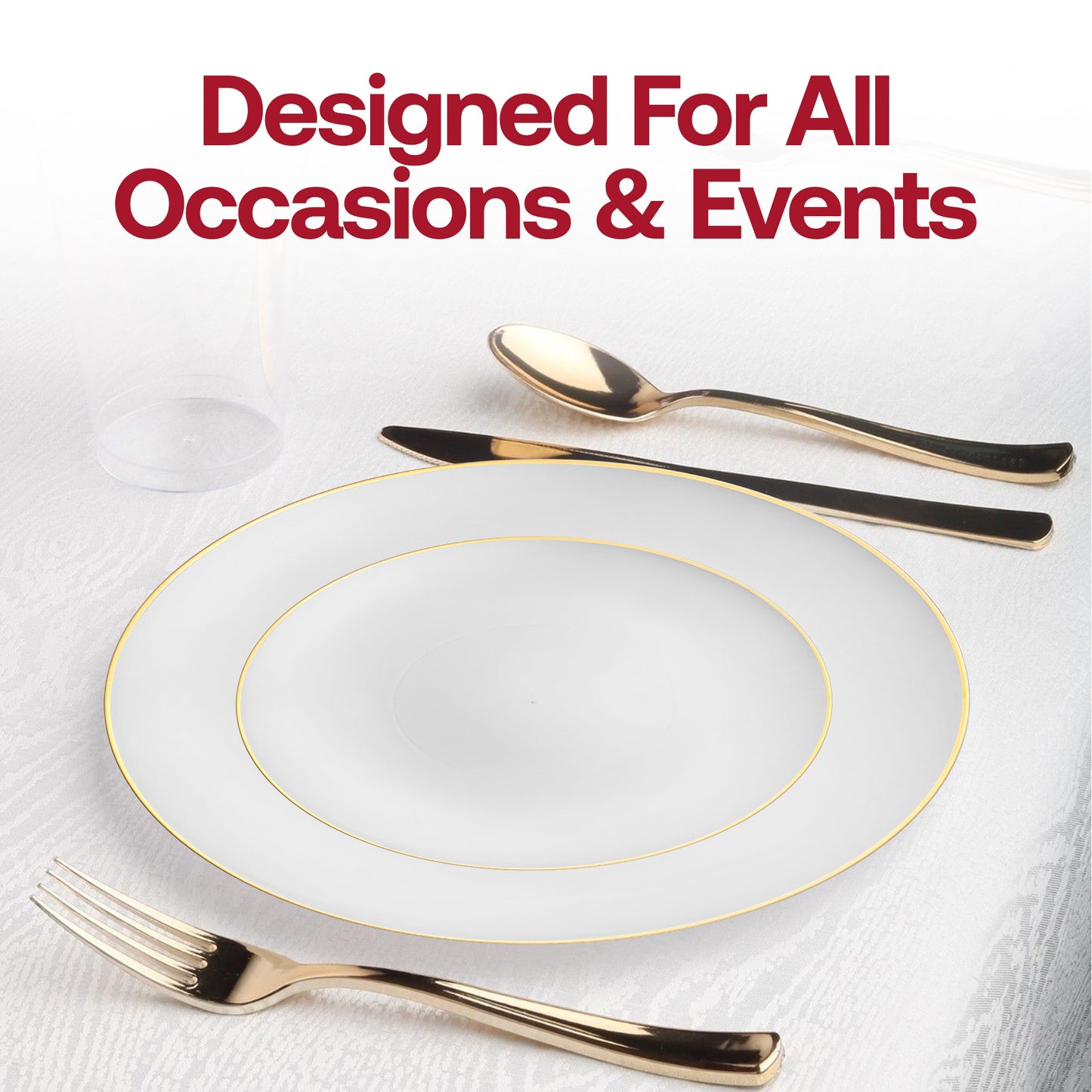 9" White with Gold Organic Plastic Dinner Plates