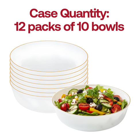 16 oz White with Gold Flat Plastic Soup Bowls