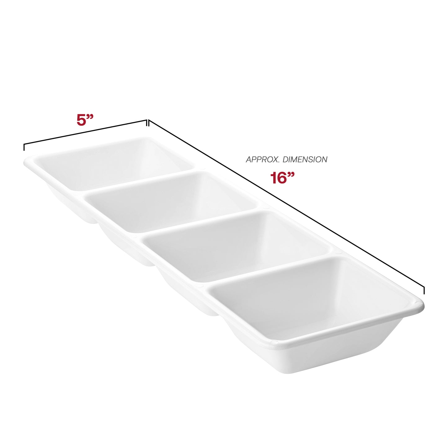 16" x 5" White 4-Section Rectangular Plastic Disposable Trays