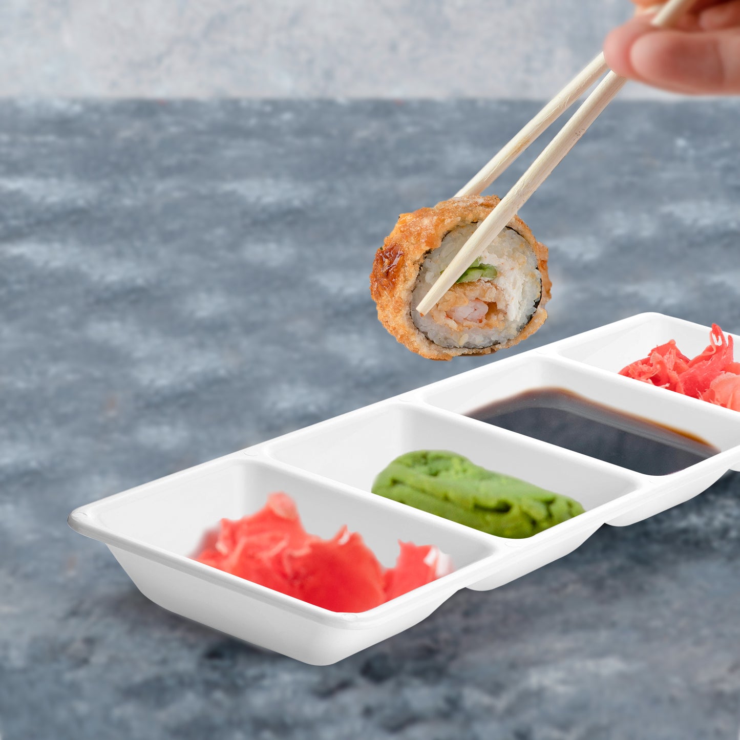 16" x 5" White 4-Section Rectangular Plastic Disposable Trays