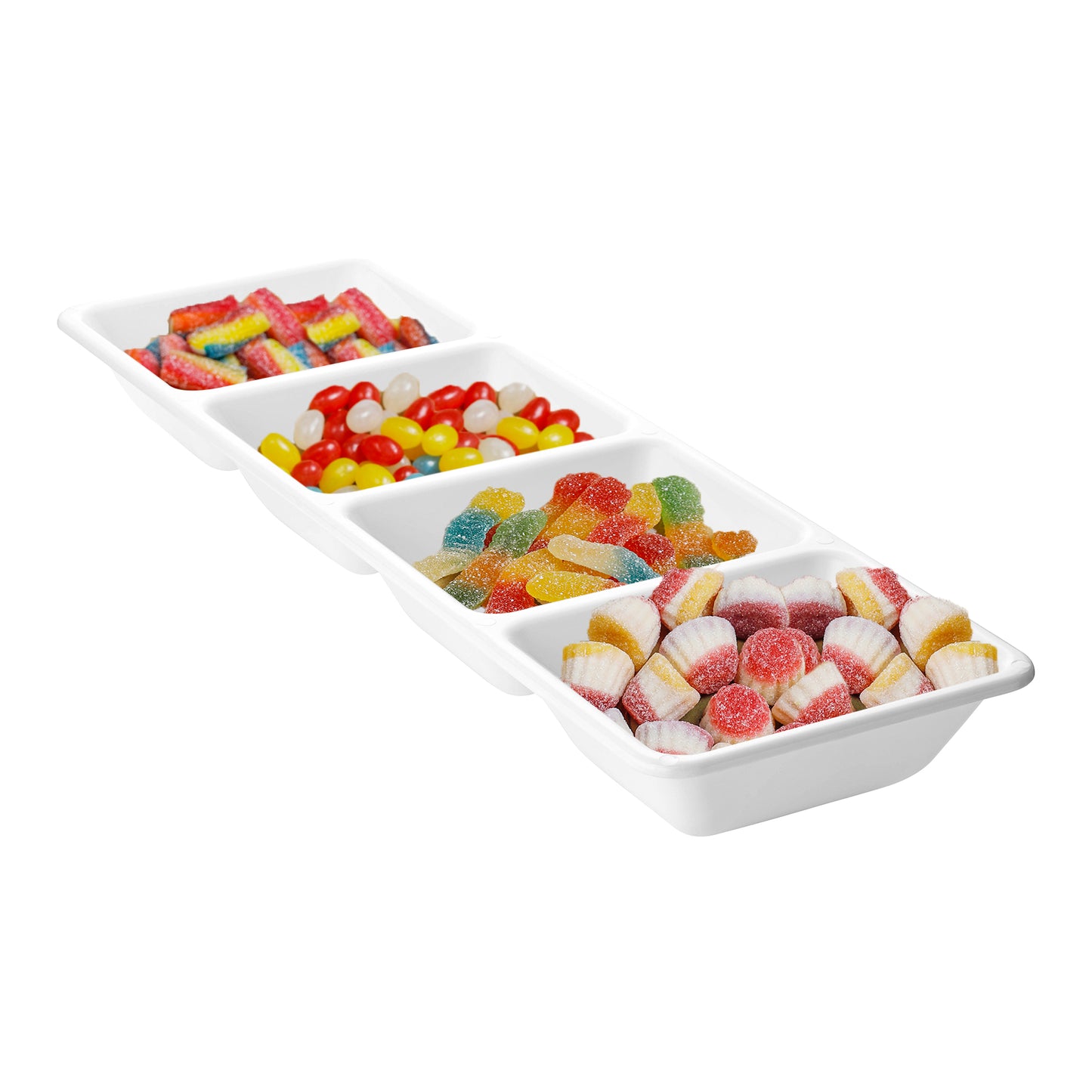 16" x 5" White 4-Section Rectangular Plastic Disposable Trays