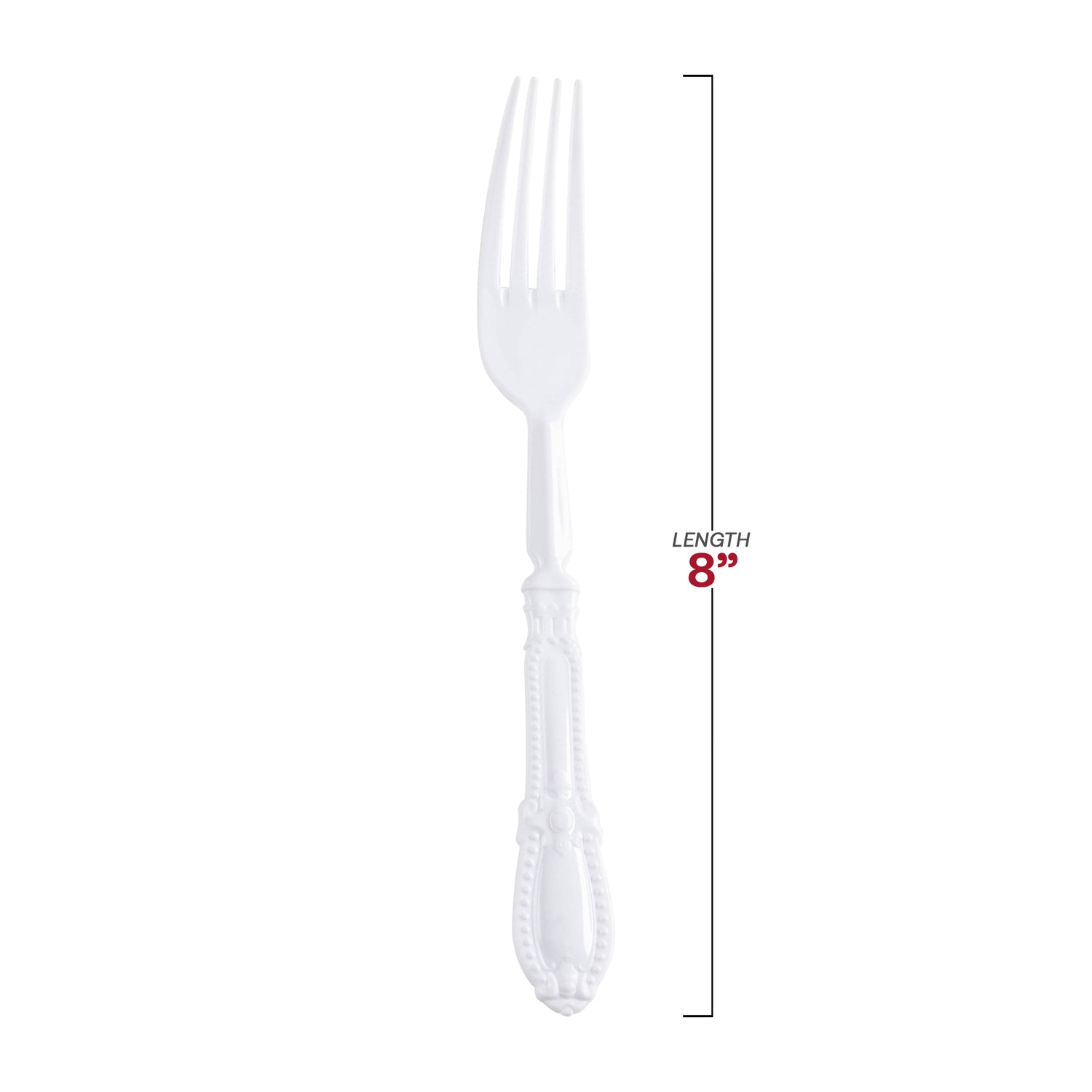 White Baroque Disposable Plastic Dinner Forks Dimension | The Kaya Collection