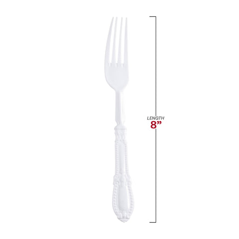 White Baroque Disposable Plastic Dinner Forks Dimension | The Kaya Collection