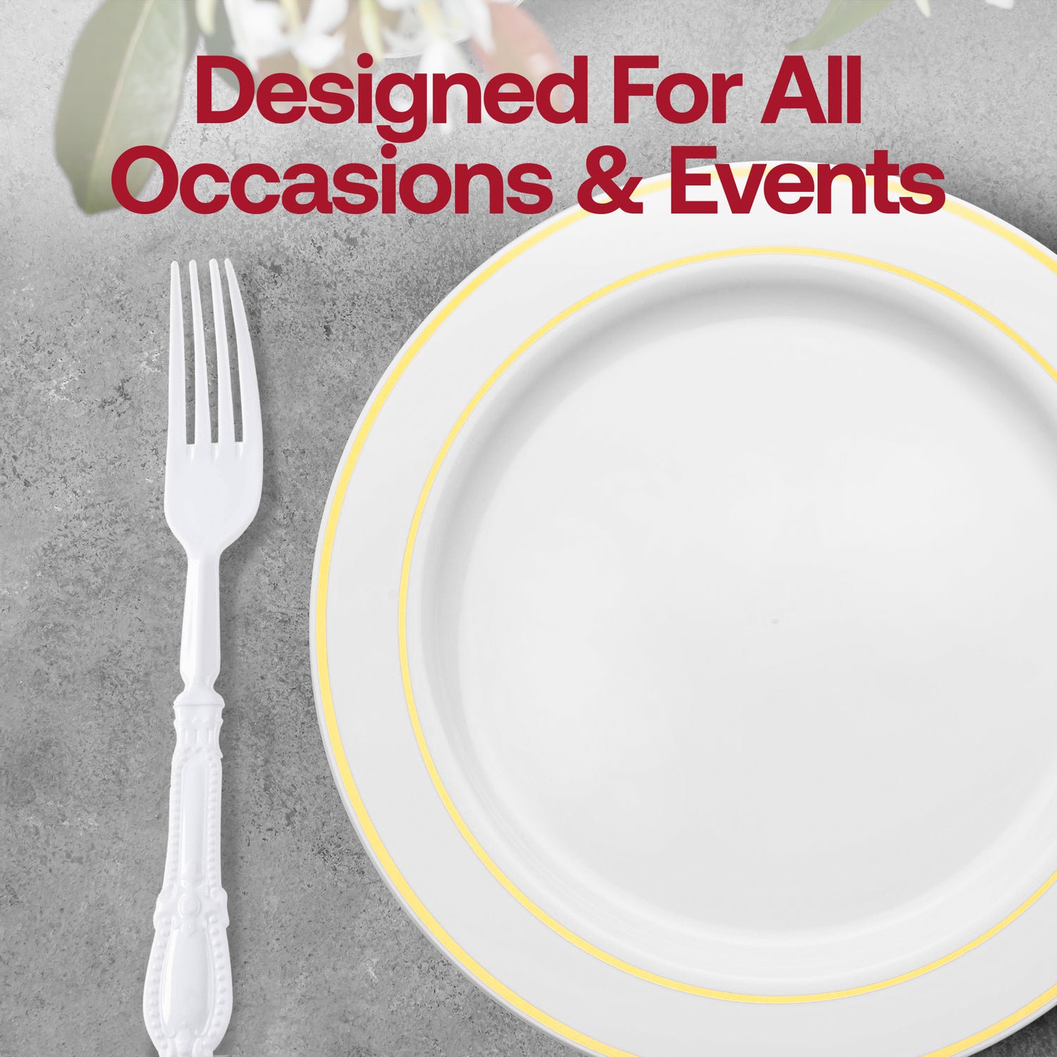 White Baroque Disposable Plastic Dinner Forks Lifestyle | The Kaya Collection