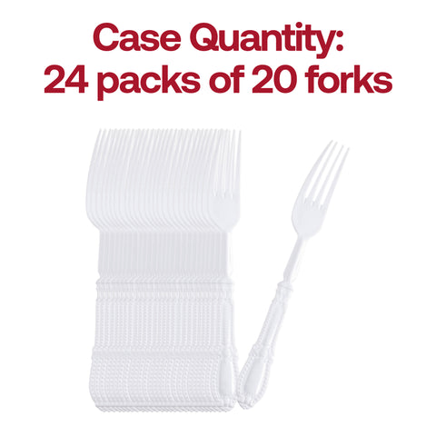 White Baroque Disposable Plastic Dinner Forks Quantity | The Kaya Collection