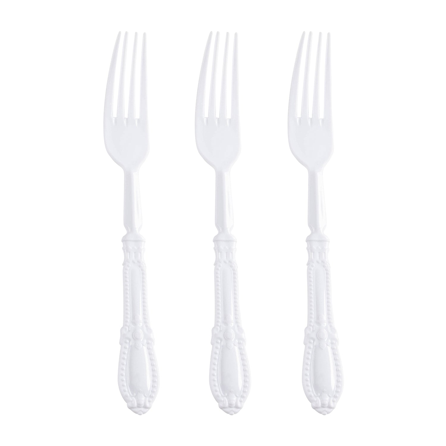 White Baroque Disposable Plastic Dinner Forks Secondary | The Kaya Collection