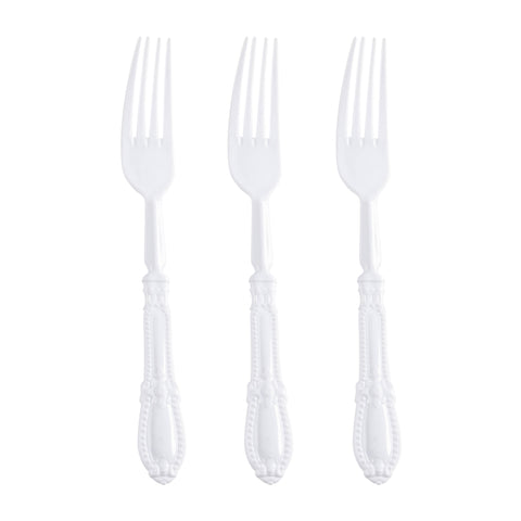 White Baroque Disposable Plastic Dinner Forks Secondary | The Kaya Collection