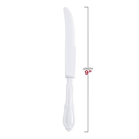 White Baroque Disposable Plastic Dinner Knives Dimension | The Kaya Collection