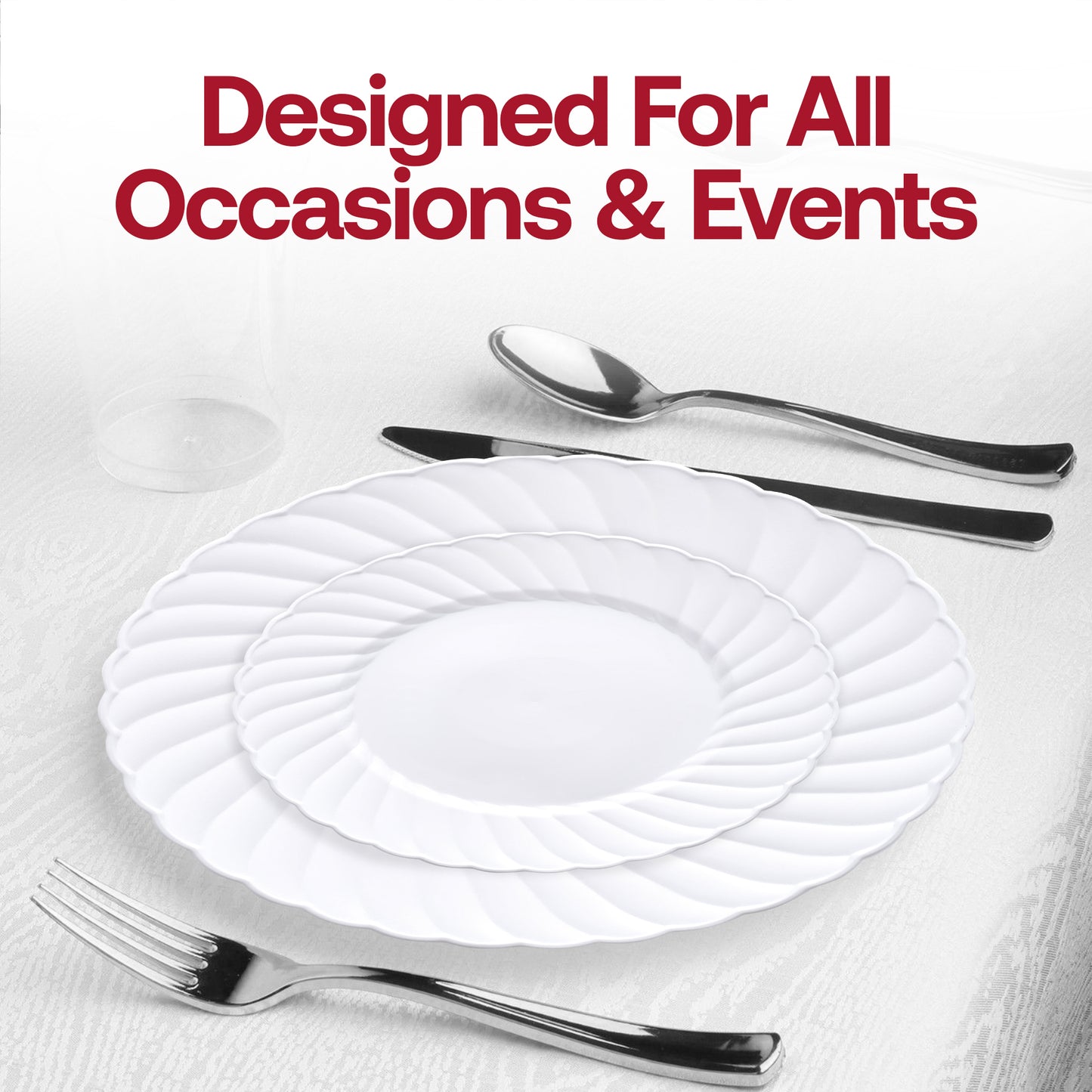 White Flair Plastic Buffet Plates (9") Lifestyle | The Kaya Collection