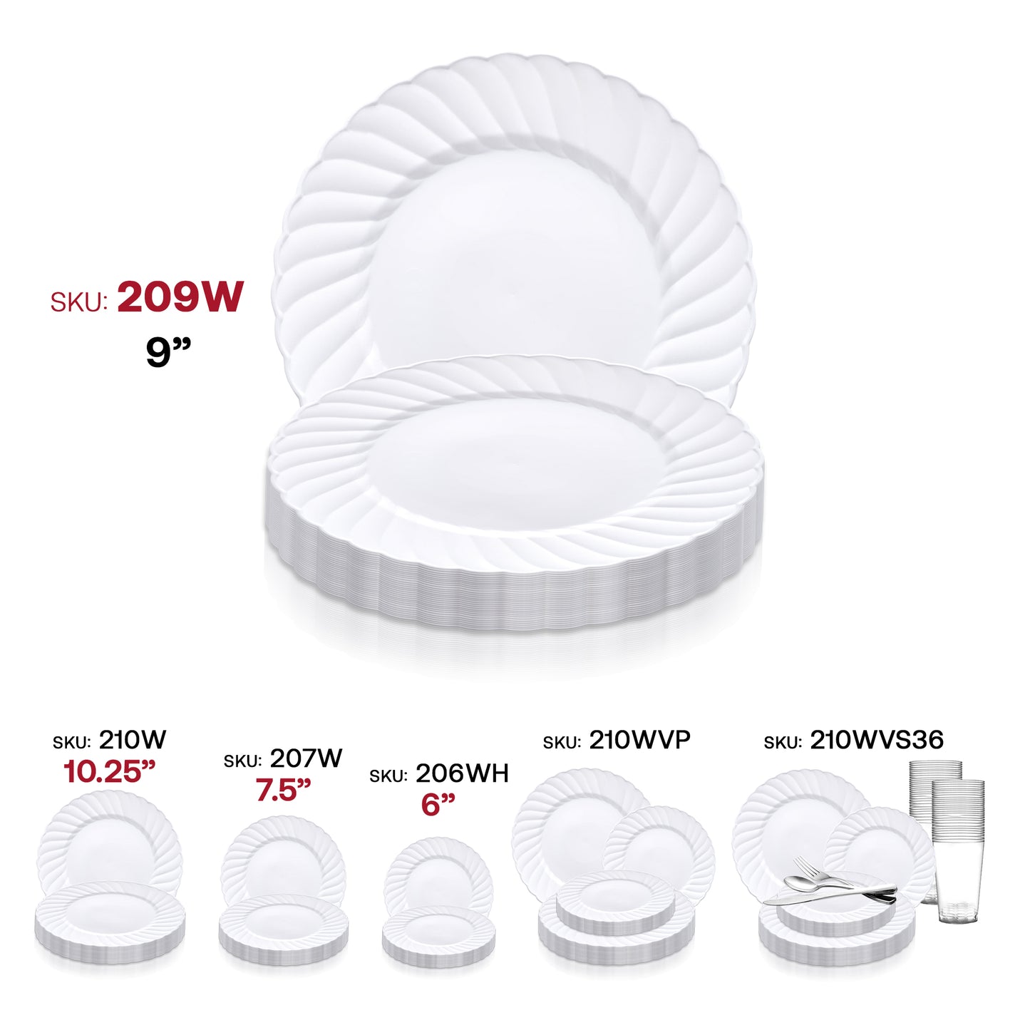 White Flair Plastic Buffet Plates (9") SKU | The Kaya Collection