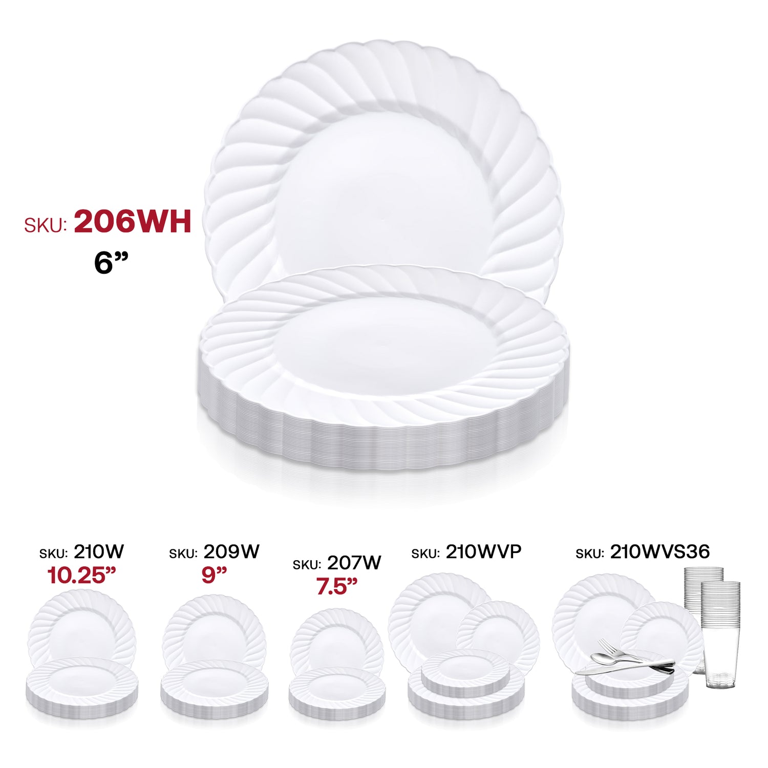 White Flair Plastic Pastry Plates (6") SKU | The Kaya Collection