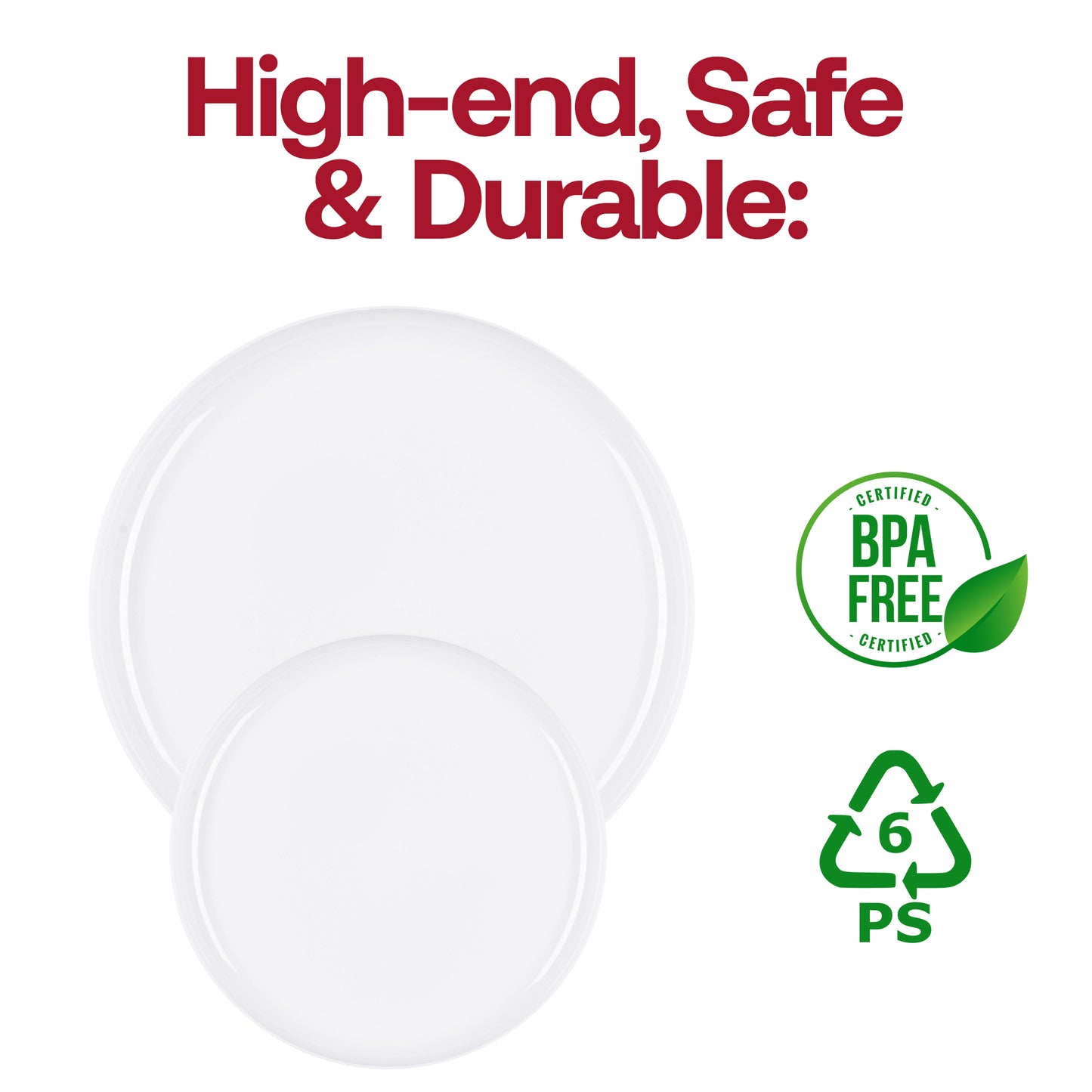 White Flat Round Disposable Plastic Dinner Plates (10") BPA | The Kaya Collection