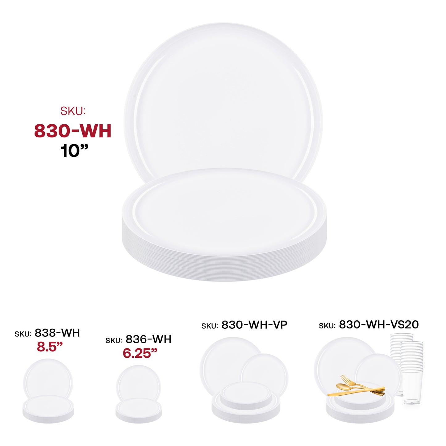 White Flat Round Disposable Plastic Dinner Plates (10") SKU | The Kaya Collection