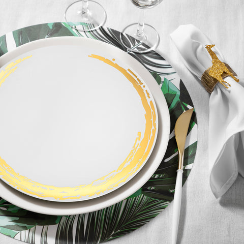 White with Gold Moonlight Round Plastic Salad Plates (7.5