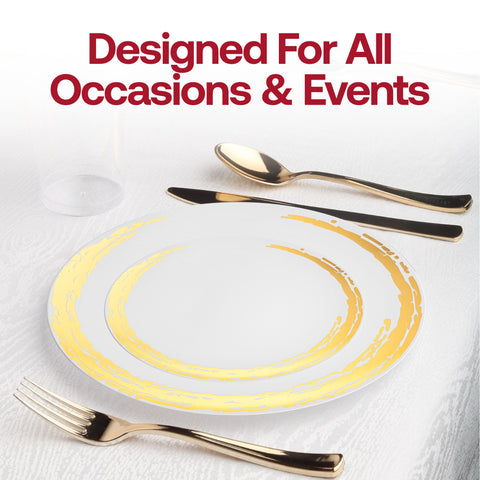 White with Gold Moonlight Round Disposable Plastic Appetizer/Salad Plates (7.5