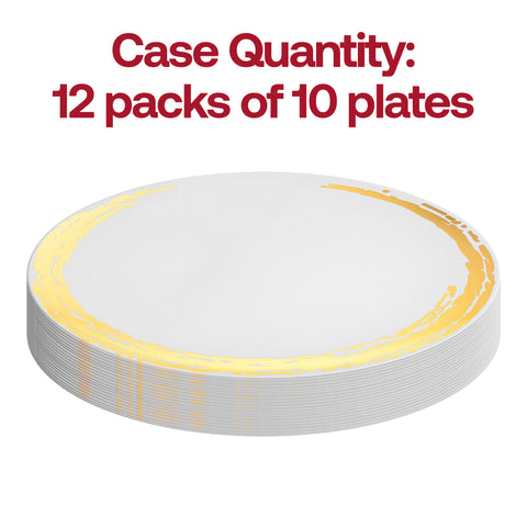 White with Gold Moonlight Round Disposable Plastic Appetizer/Salad Plates (7.5