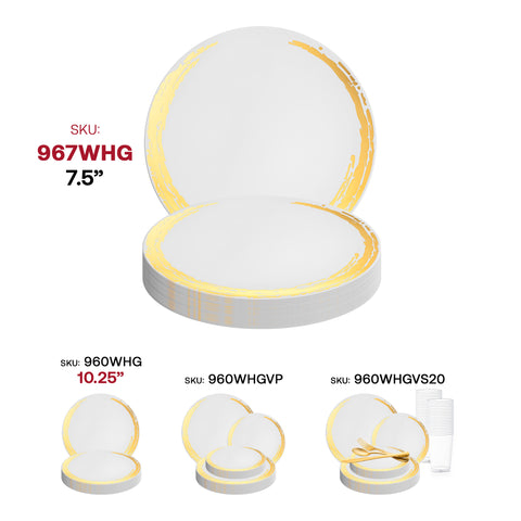 White with Gold Moonlight Round Disposable Plastic Appetizer/Salad Plates (7.5