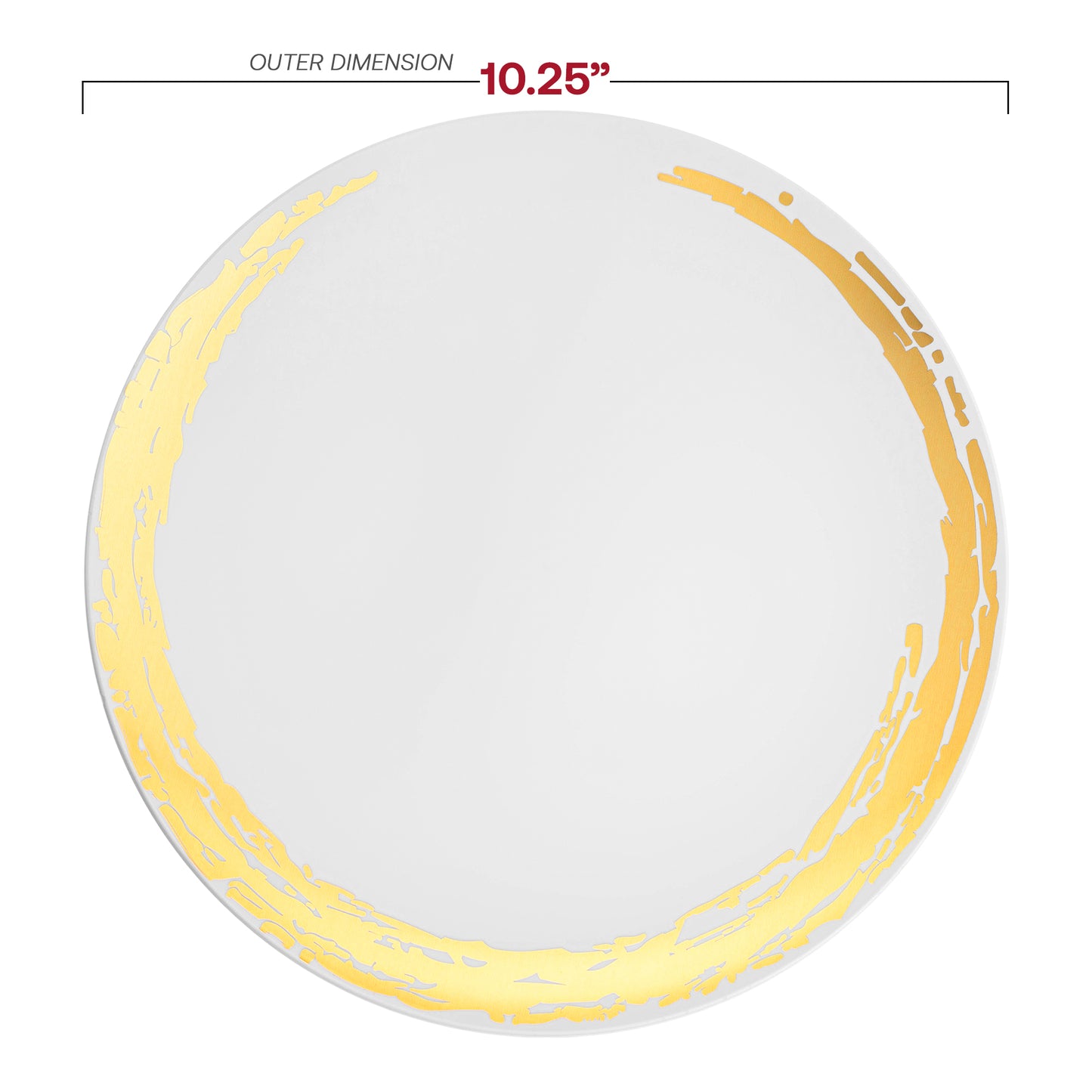 White with Gold Moonlight Round Disposable Plastic Dinner Plates (10.25") Dimension | The Kaya Collection