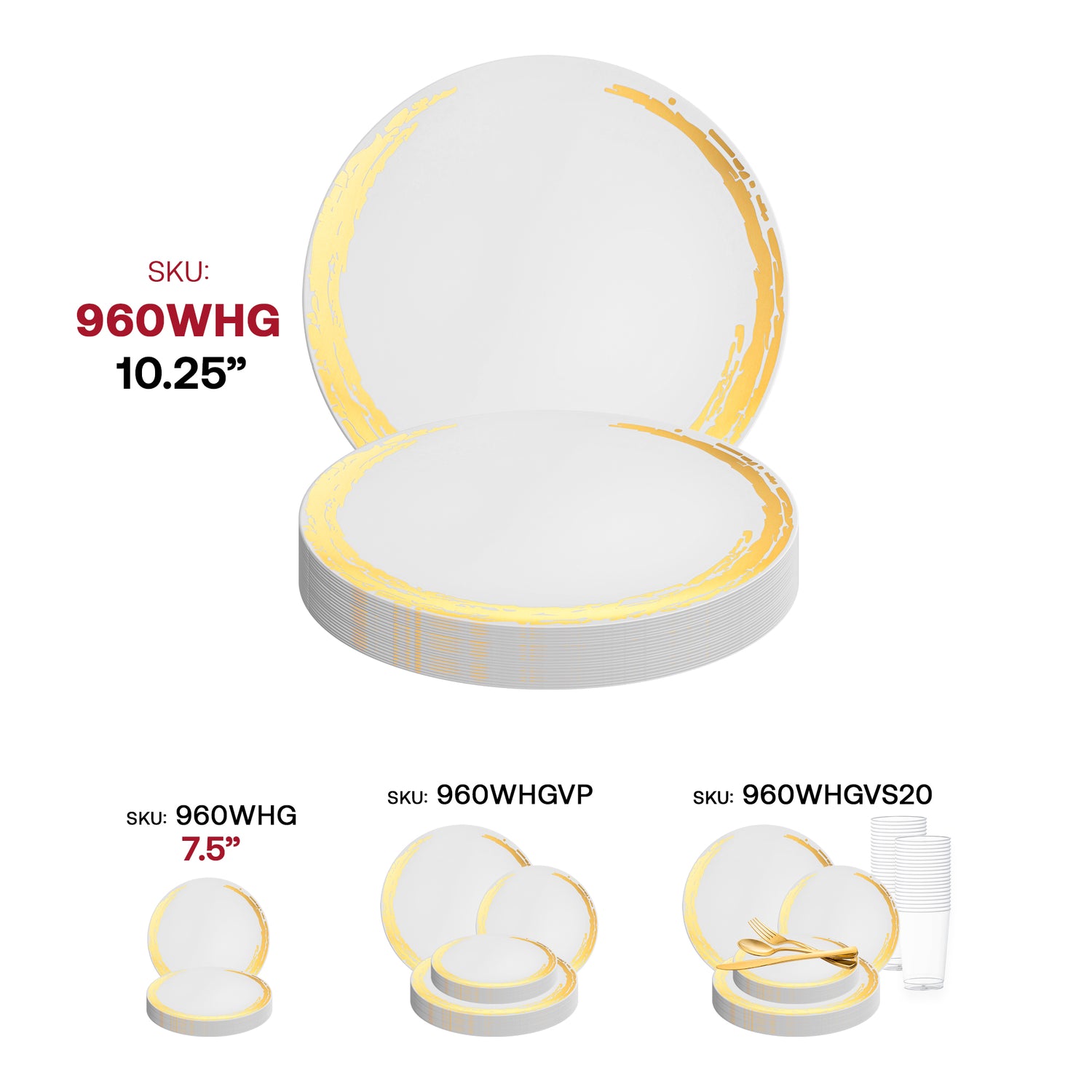 White with Gold Moonlight Round Disposable Plastic Dinner Plates (10.25") SKU | The Kaya Collection