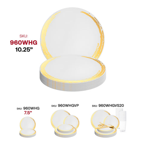 White with Gold Moonlight Round Disposable Plastic Dinner Plates (10.25