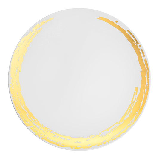 White with Gold Moonlight Round Disposable Plastic Dinner Plates (10.25") | The Kaya Collection