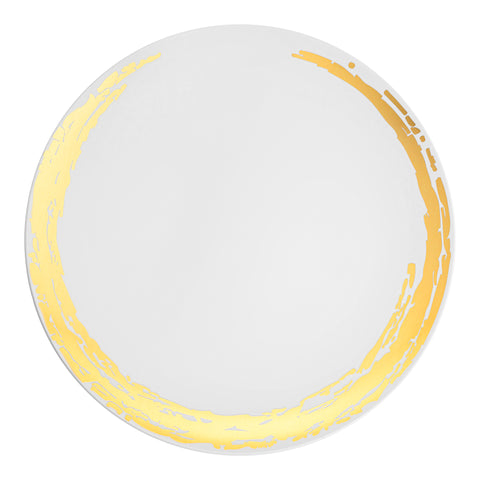 White with Gold Moonlight Round Disposable Plastic Dinner Plates (10.25