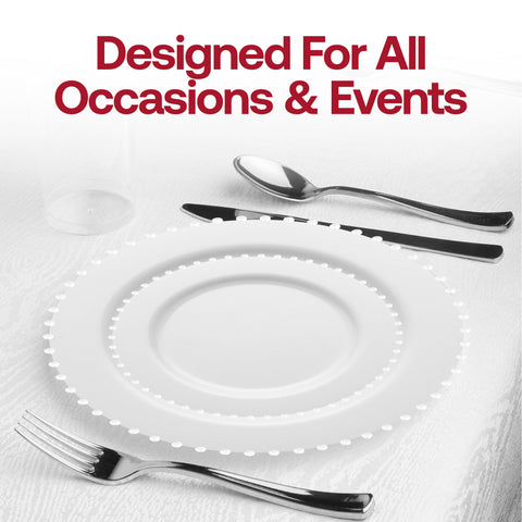 White Pearl String Round Plastic Dinner Plates (10”)