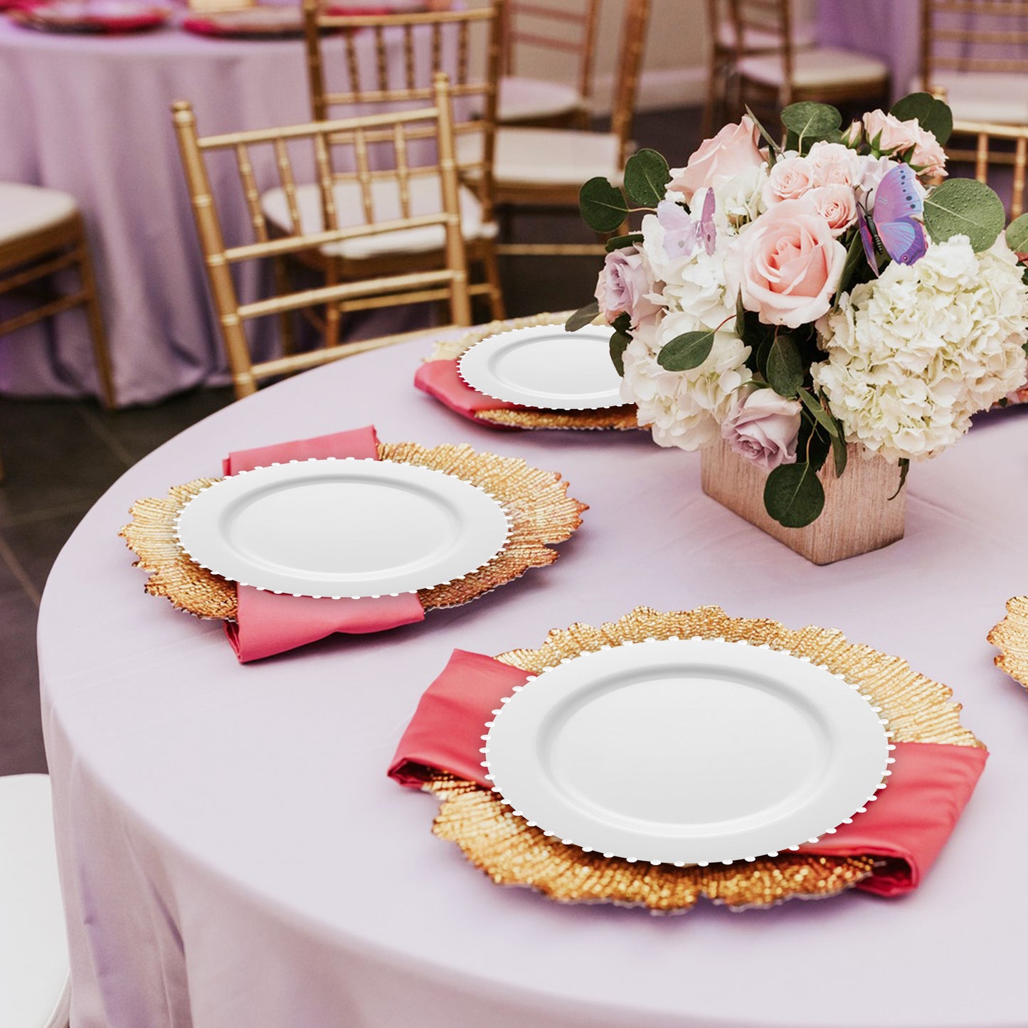White Pearl String Round Plastic Dinner Plates (10”)