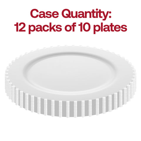 White Pearl String Round Plastic Dinner Plates (10”)