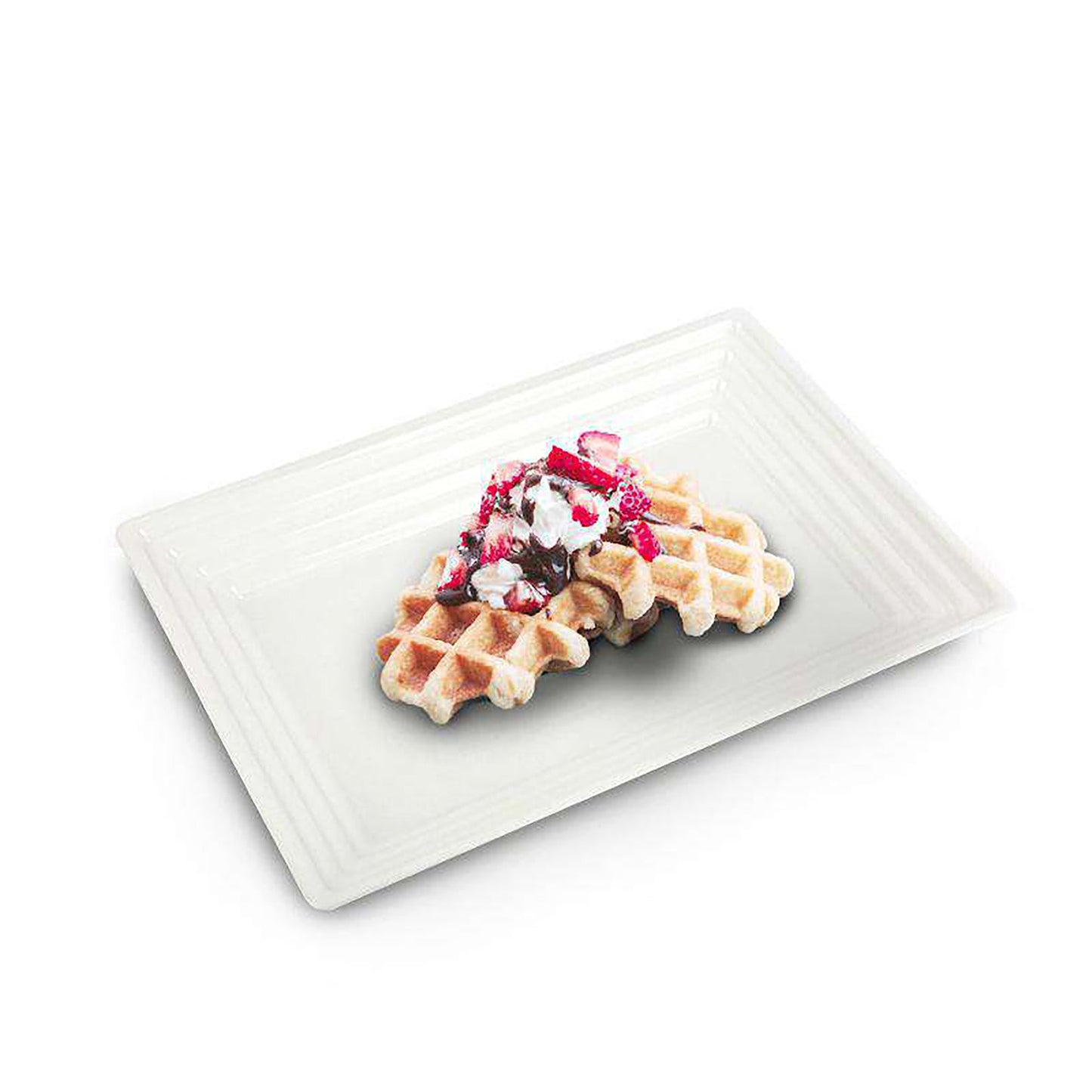 9" x 13" White Rectangular with Groove Rim Disposable Plastic Serving Trays