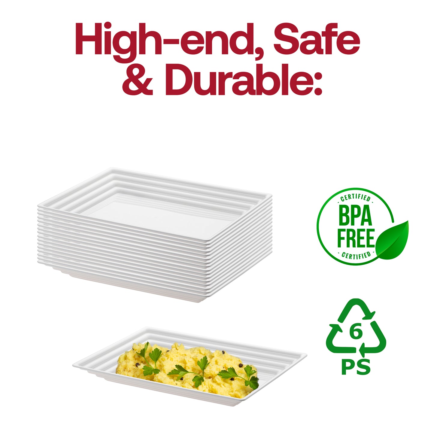 9" x 13" White Rectangular with Groove Rim Disposable Plastic Serving Trays