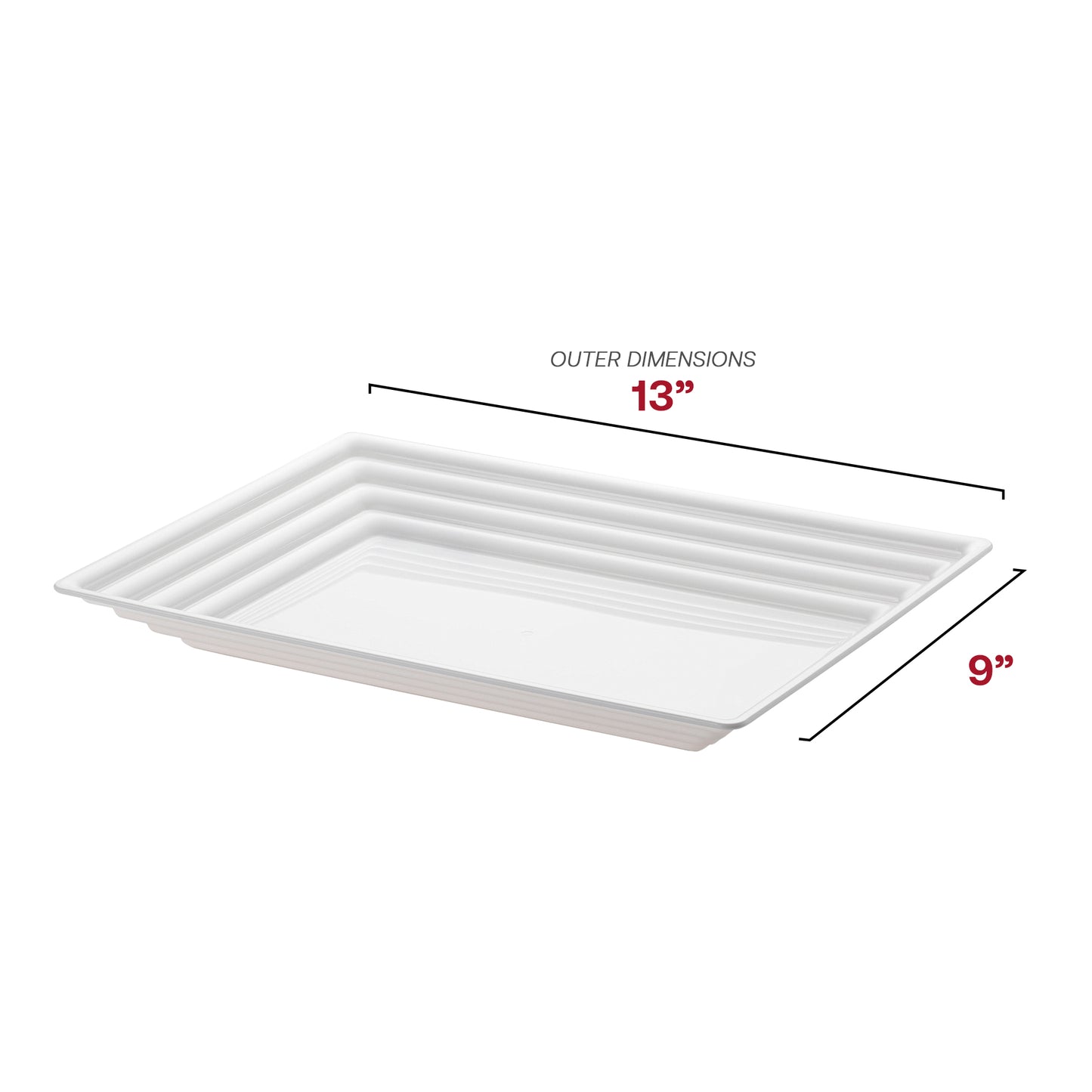 9" x 13" White Rectangular with Groove Rim Disposable Plastic Serving Trays