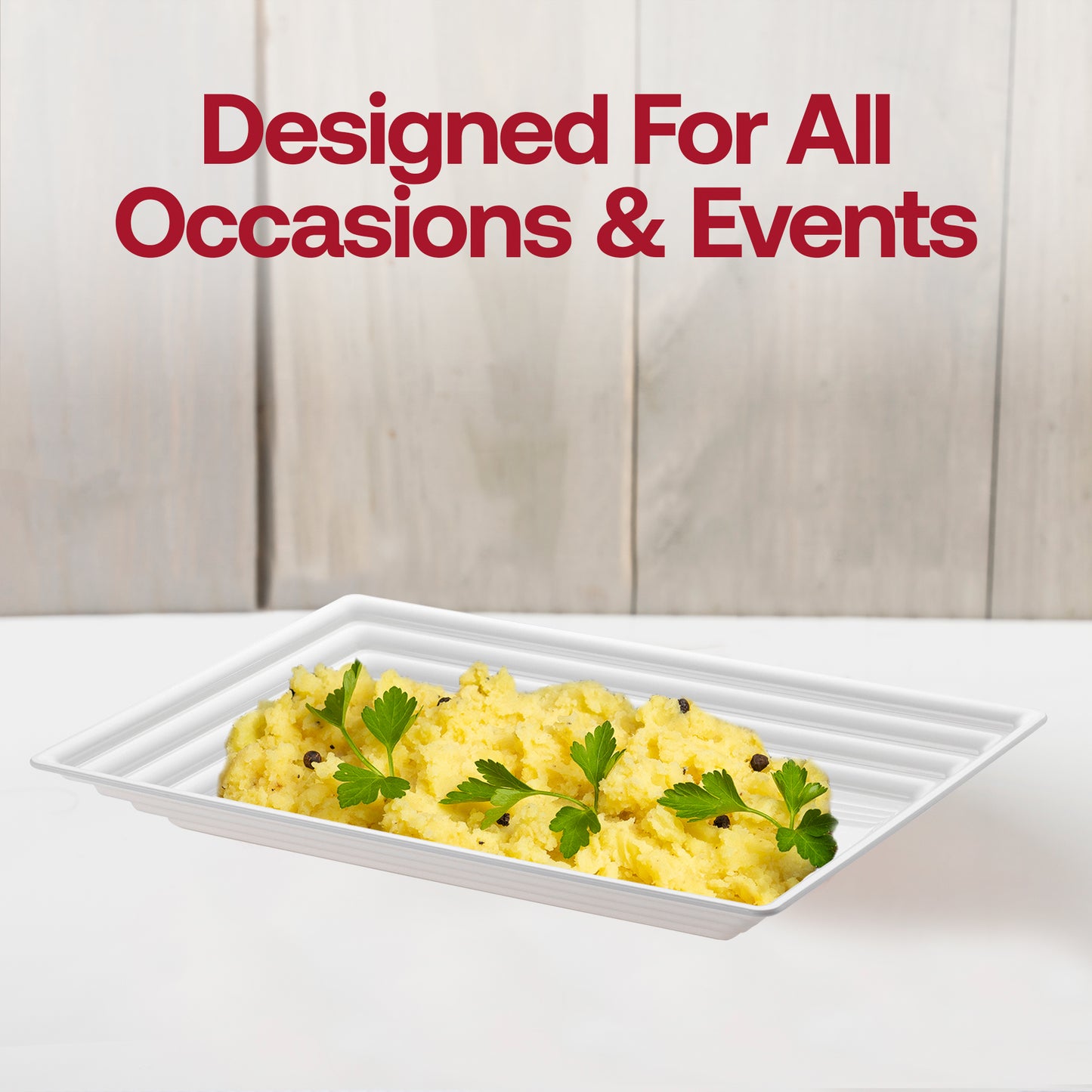 9" x 13" White Rectangular with Groove Rim Disposable Plastic Serving Trays